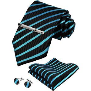 Stripe Plaid Mens Ties Set - black Aqua Stripe